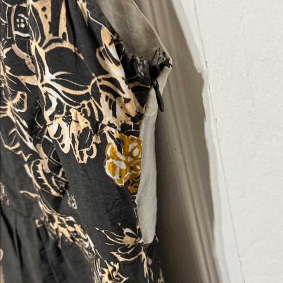 Free People Floral Batik Open Lace Back Black Gold High Low Dress - Picture 4 of 10